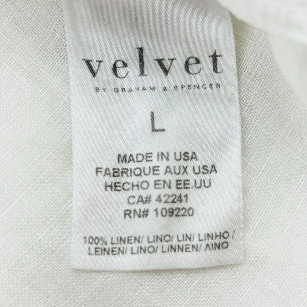 Velvet Womens Linen Tyra Ruffled Long-Sleeve Peasant Boho Top‎ Sz Large White - Picture 13 of 13